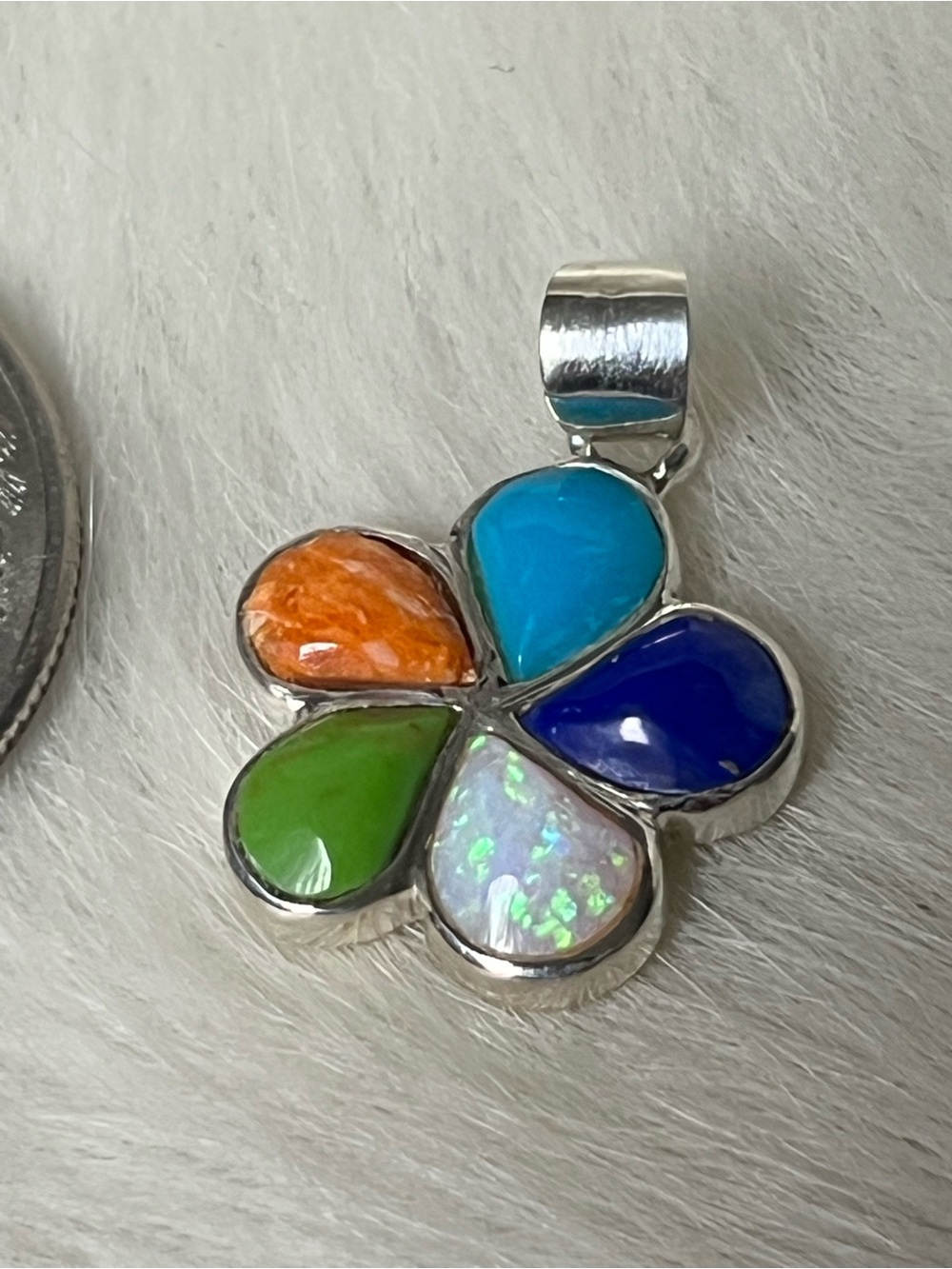 Sterling silver Multicolor Flower Petal Pendant